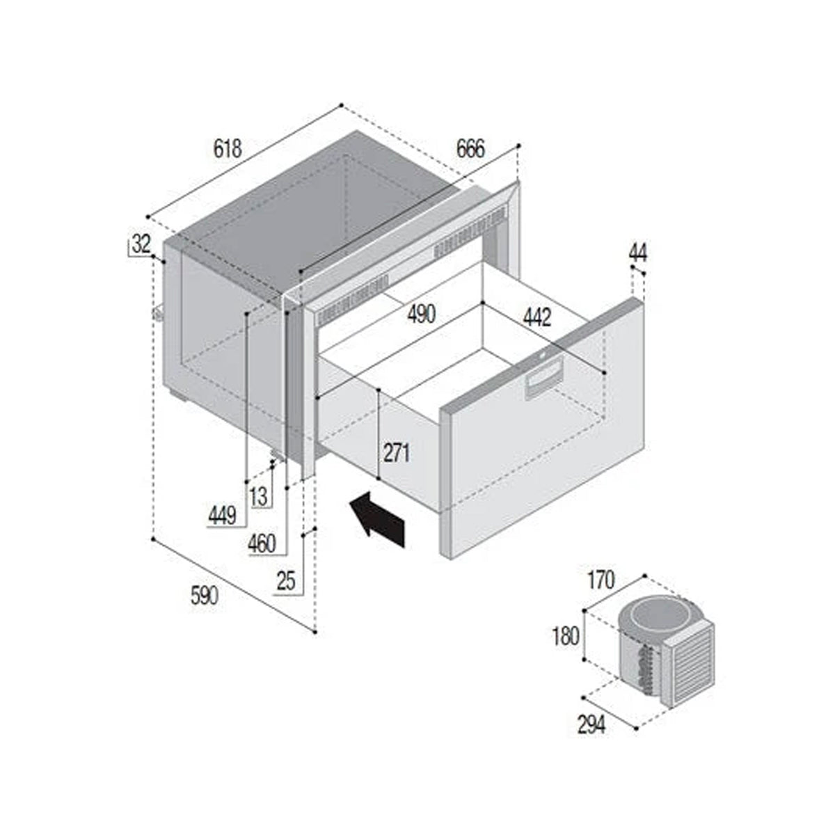 Vitrifrigo DW70RFX Single Drawer Fridge - 70L