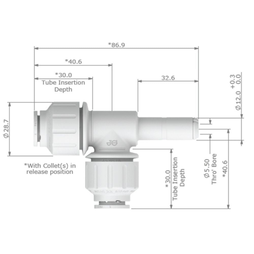 John Guest 12mm WaterMark Stem Tee Adaptor