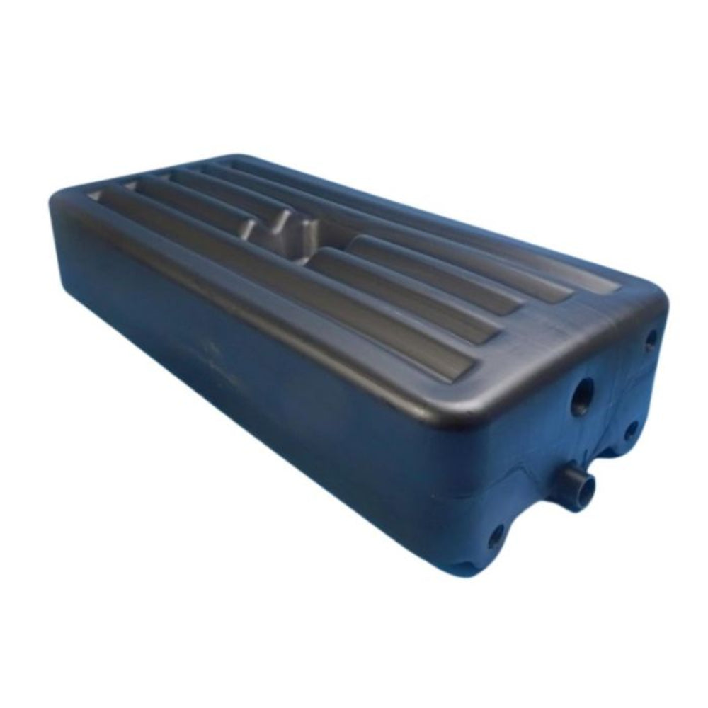 A black 95 litre capacity water tank designed for plumbing applications.