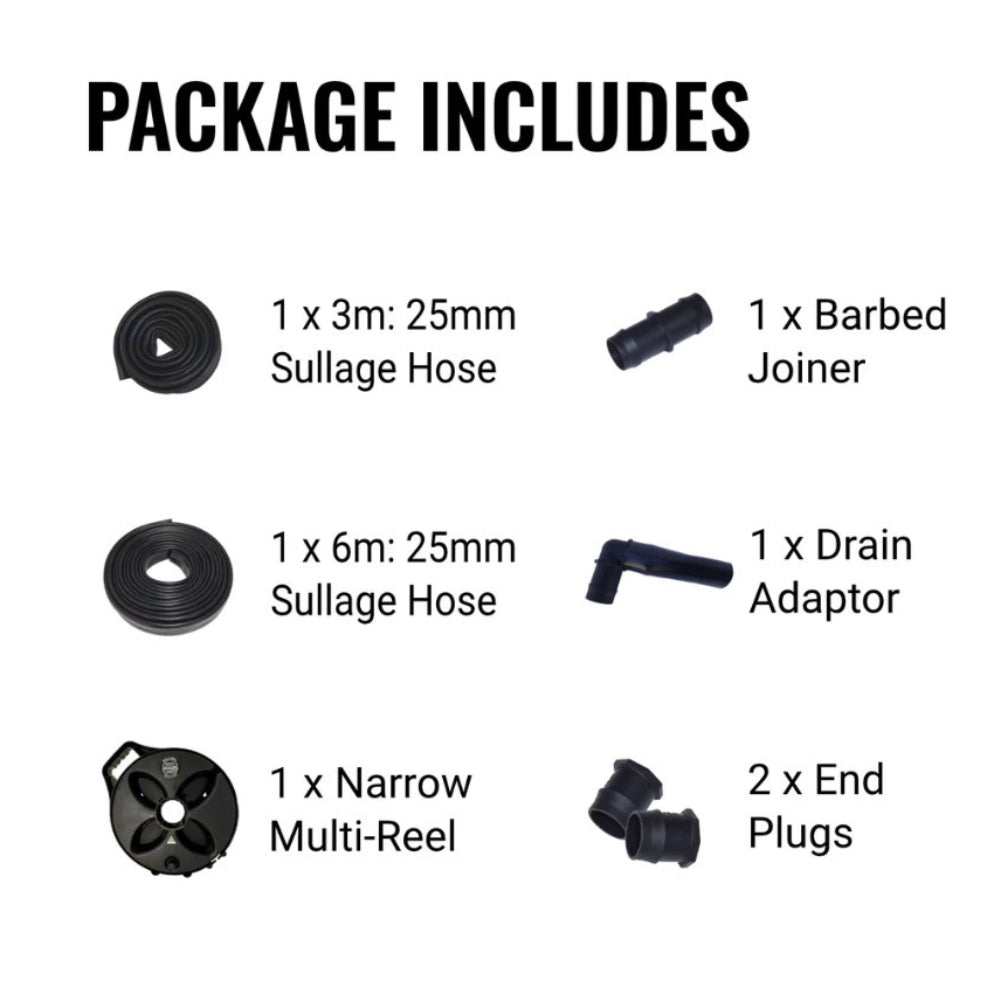 Flat Out Sullage Hose 25mm - 9M on Narrow Multi-Reel