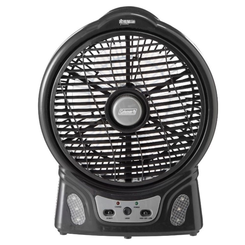Coleman 240V/12V Rechargeable Lithium Ion Fan with LED Lights