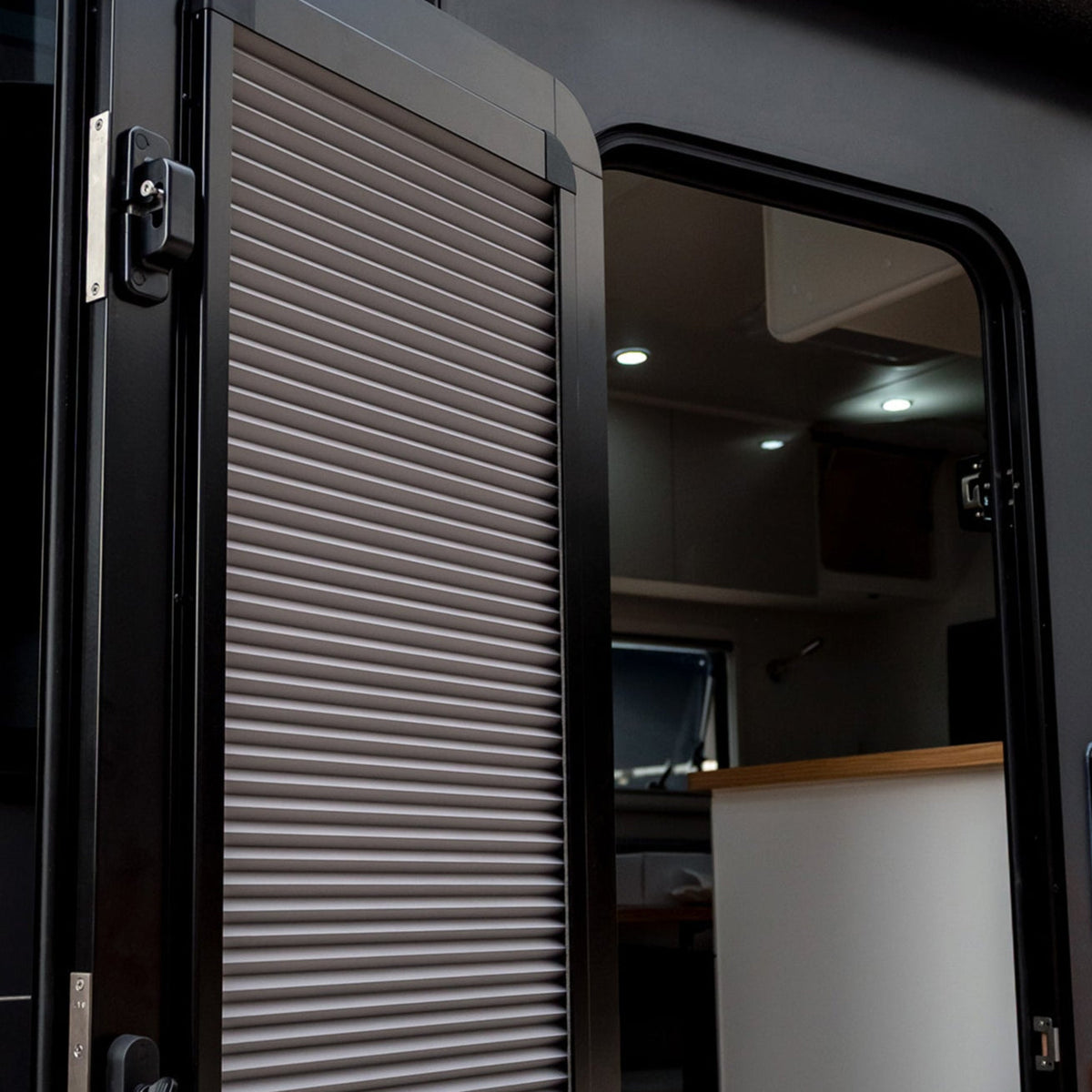 DCE Caravan Door with Pleated Blind - Left Hand Hinge