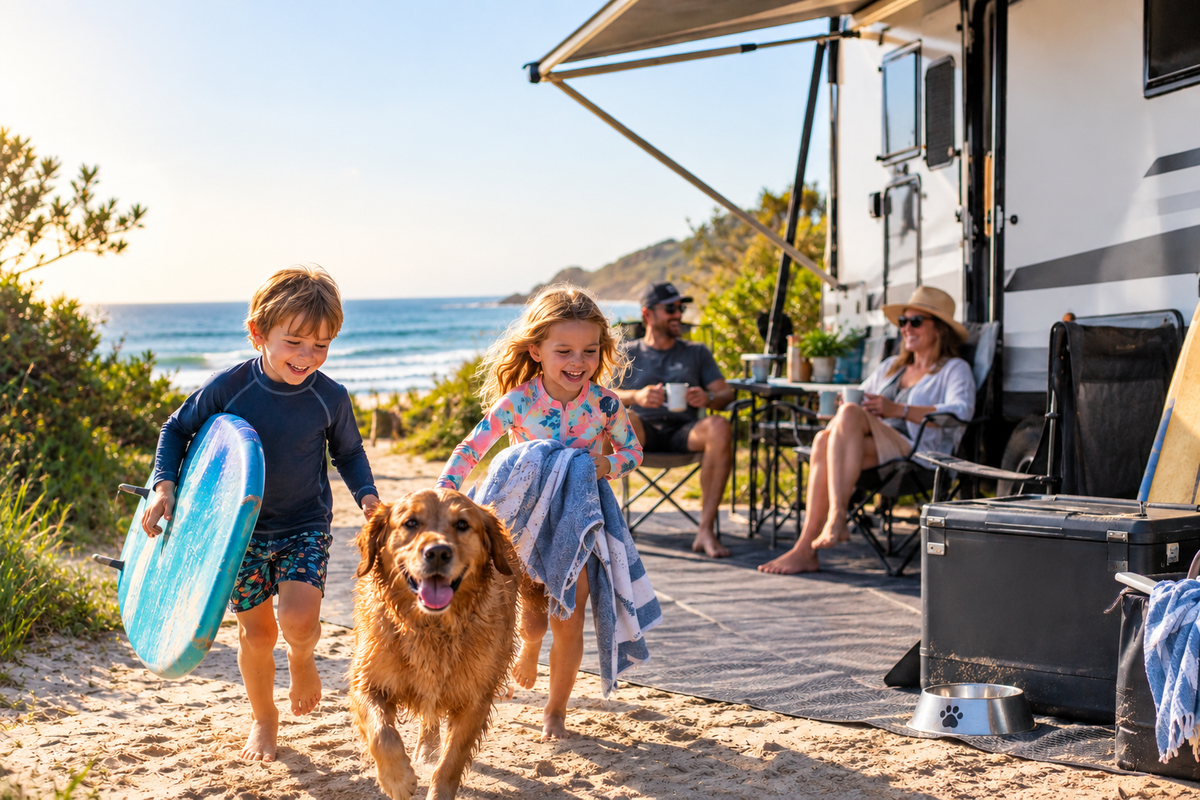 Caravanning With Kids and Pets: How to Keep Your Campsite Clean, Calm & Beach‑Ready
