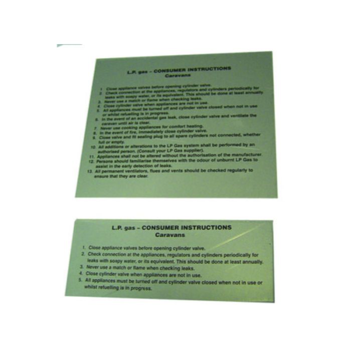 LPG CONSUMER INSTRUCTION PLATE