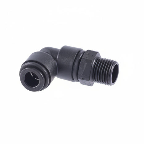 Black plumbing fitting on a white background