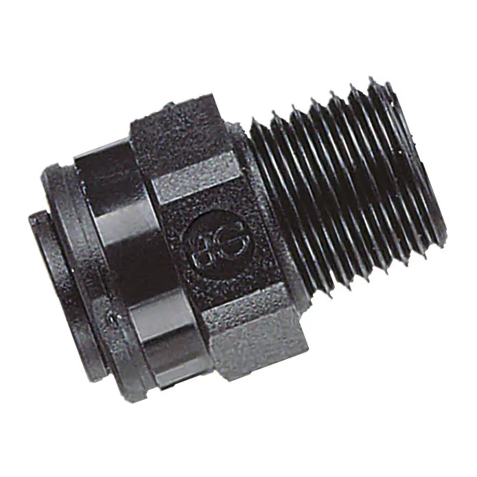 Black threaded fitting on a white background