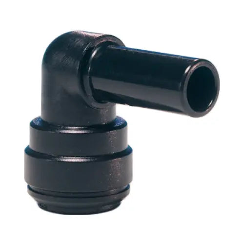 Black elbow pipe fitting on a white background