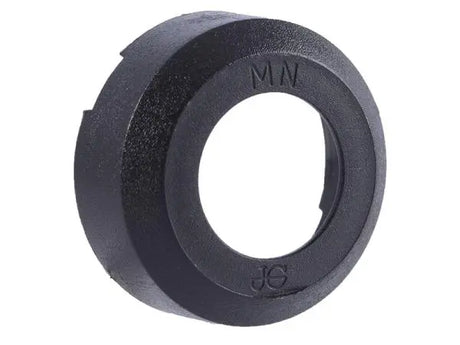 Black metal ring component with 'MN' and 'JG' branding on a white background