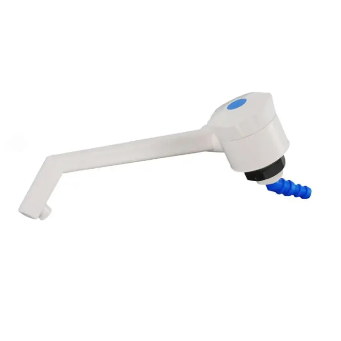 White and blue water faucet on a white background