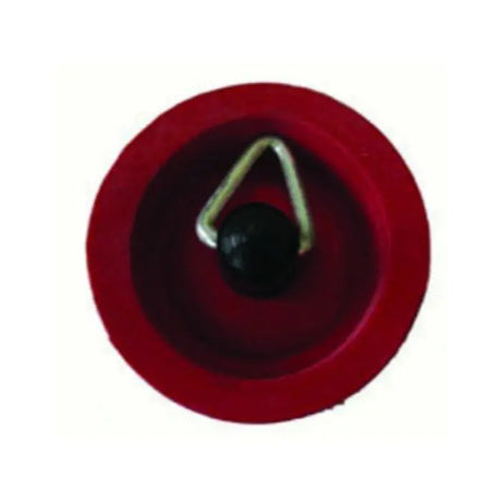 Red rubber plug with ring pull on a white background