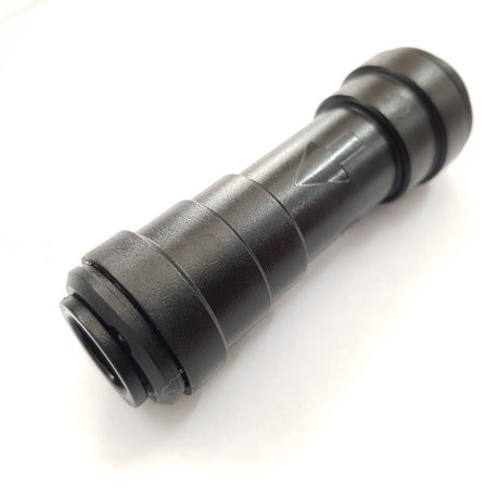 Black plastic fitting on a white background