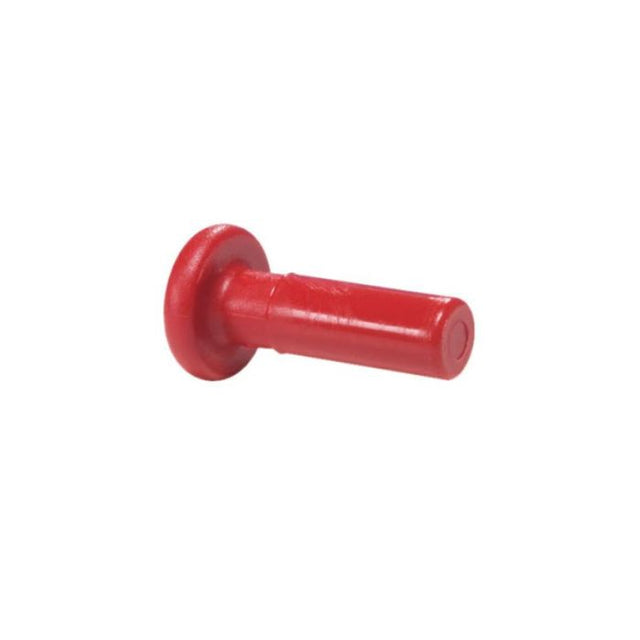 A red plastic plug designed for plumbing pipes.