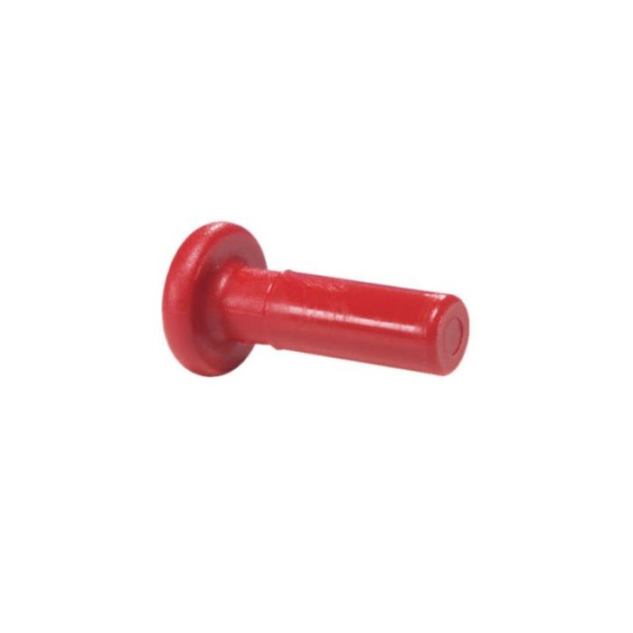 A red plastic plug designed for plumbing pipes.