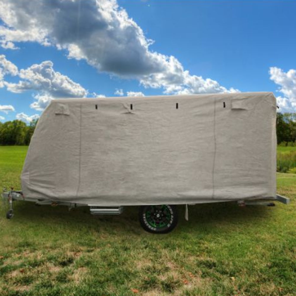 Beige Pop Top cover on caravan