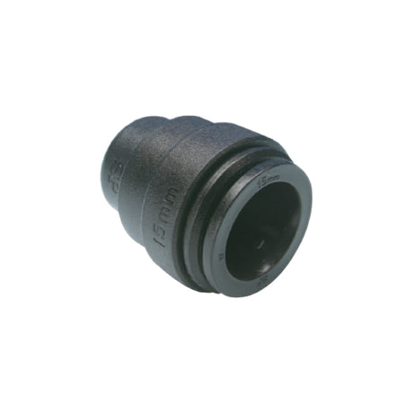 Black plastic fitting on a white background