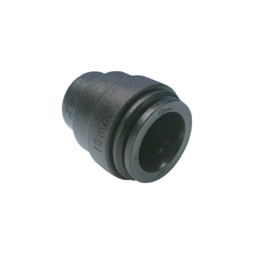 Black plastic fitting on a white background