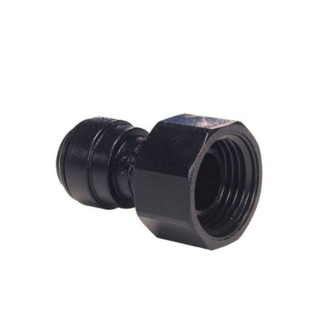 A black 12mm hose x 3/4 inch female BSP plumbing fitting.