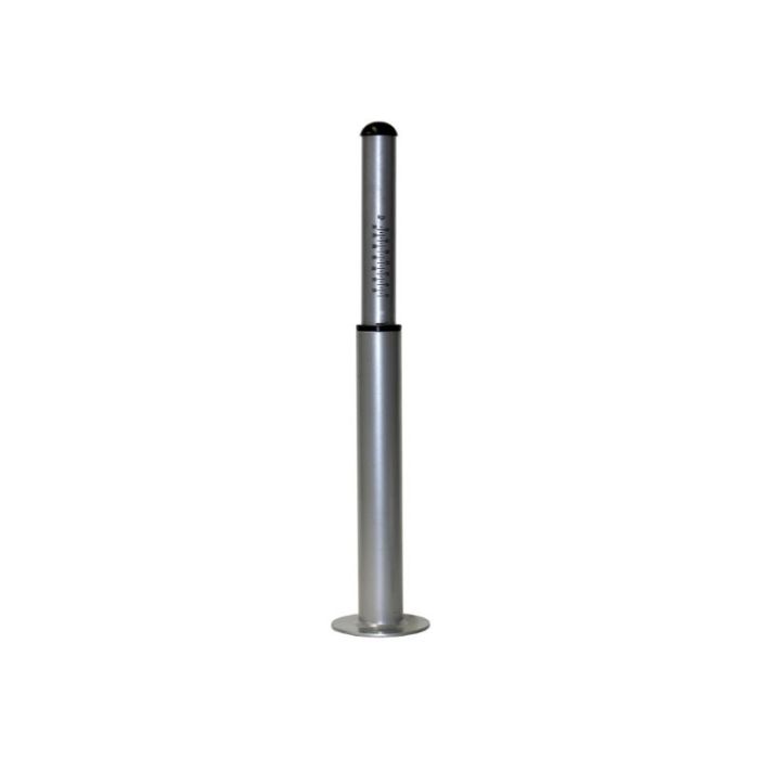 A vertical silver tow ball weight scale with a black top.