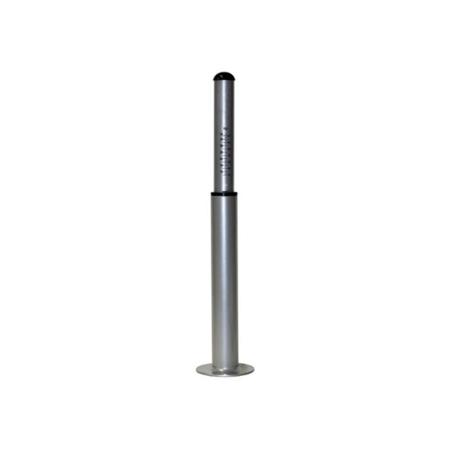 A vertical silver tow ball weight scale with a black top.