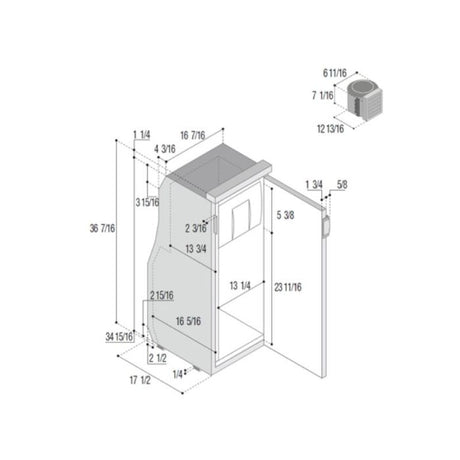 drawing of fridge and dimentisons
