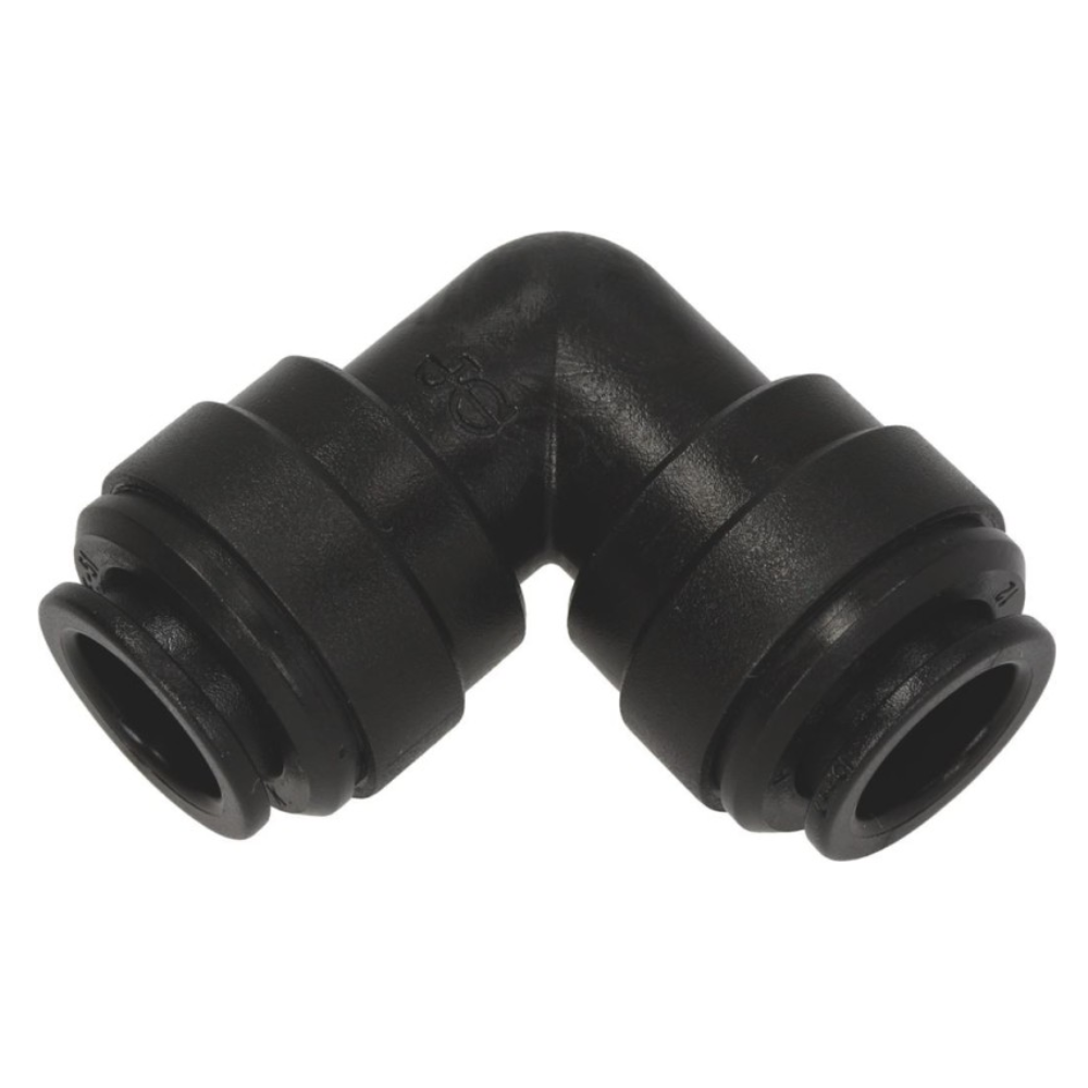 Black plumbing part displayed on white background