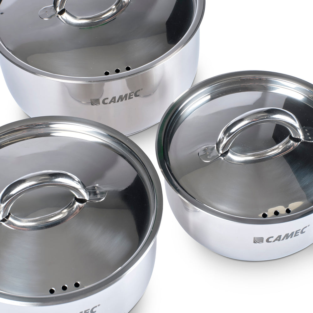 Cose up of space saving pots lids