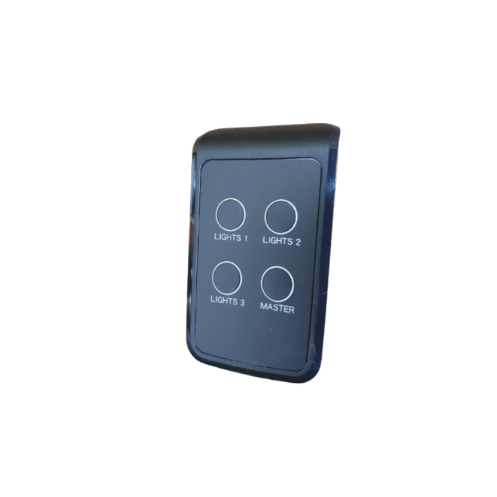 Control panel with labeled buttons on a white background