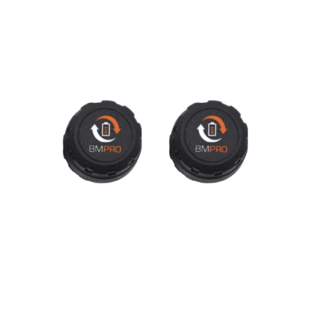 Two black BMPro branded pressure monitoring gauges on a white background