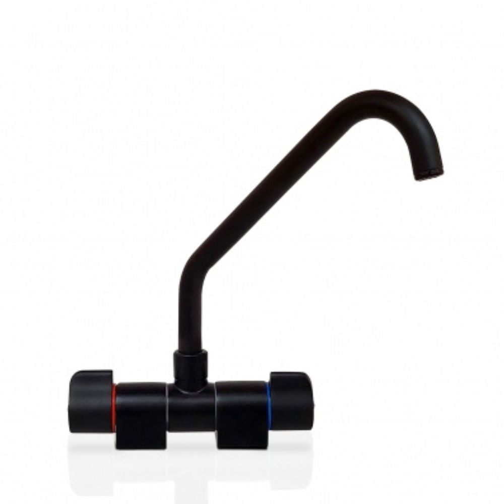 Barka Double Handle Ceramic Fold Down J Spout Mixer - Matt Black