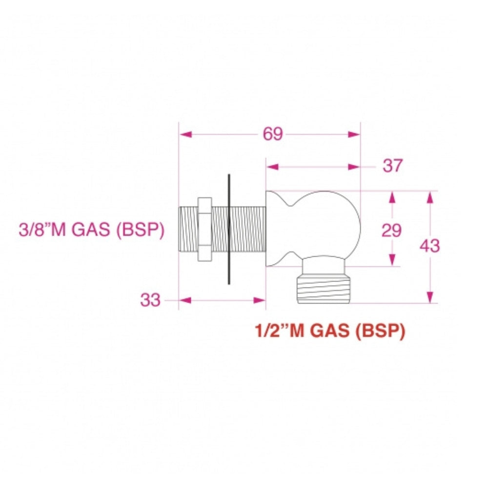 Through Bulkhead Elbow 1/2"M BSP - Chrome