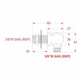 Through Bulkhead Elbow 3/8"M BSP - Chrome