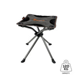 Compact folding stool with a brand logo on a white background