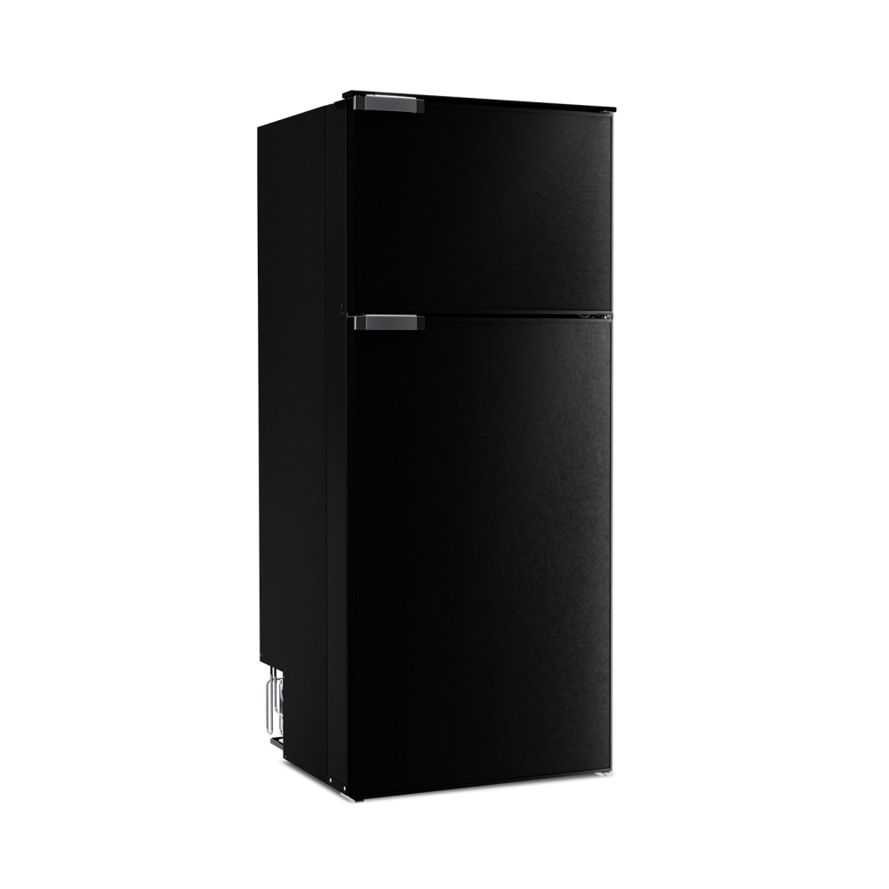Black refrigerator on a white background