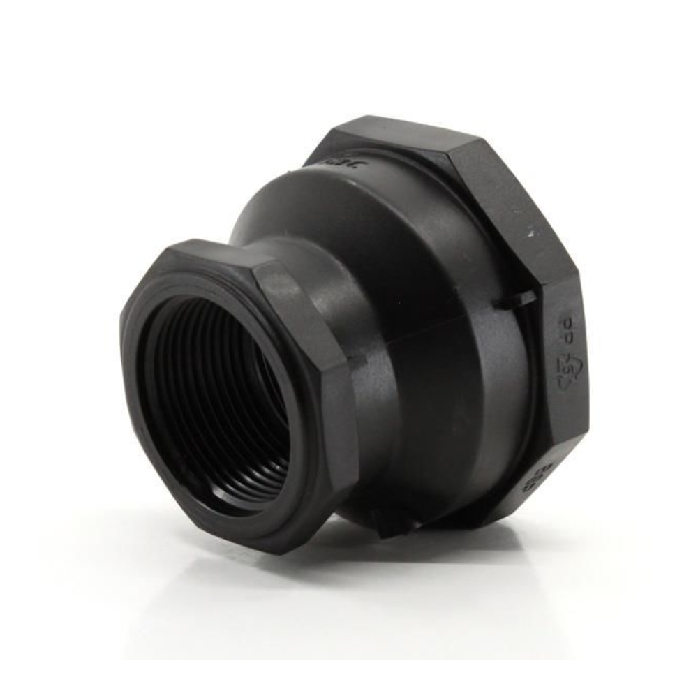 Black threaded fitting on a white background