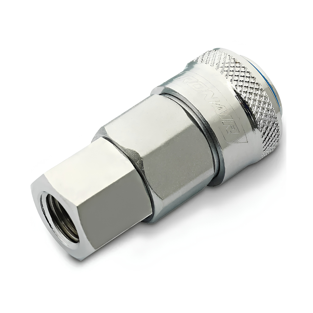 Chrome plumbing fitting on a white background