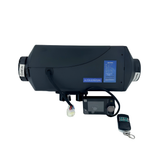 Black AU Focus Heater with remote control on a white background