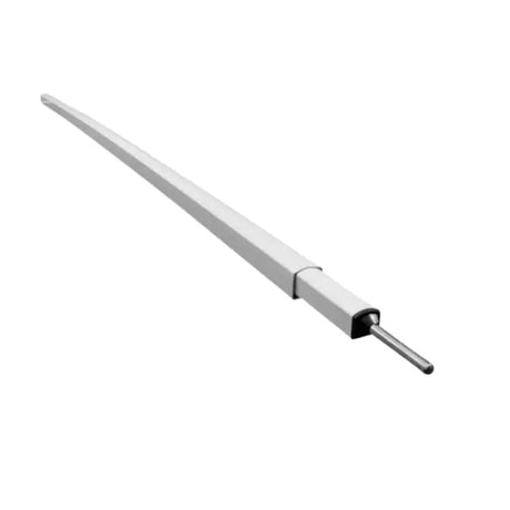 A white slightly curved metal roof rail with visible connectors at the curved ends
