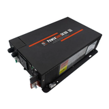 Black power inverter with visible branding on a white background