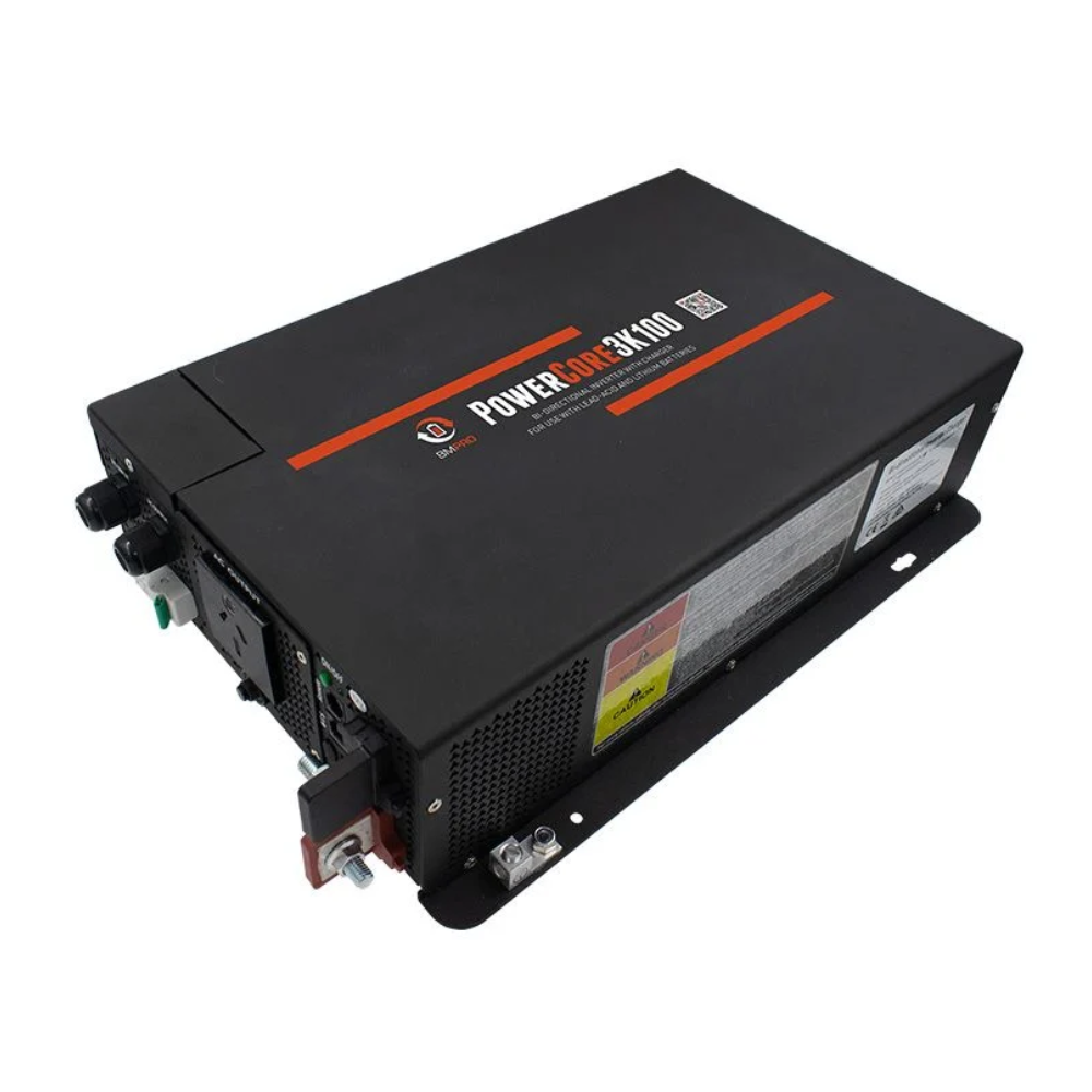 Black power inverter with visible branding on a white background