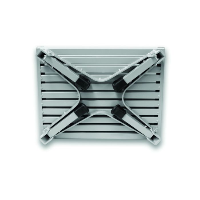 Portable aluminium step shown in folded position for easy travel
