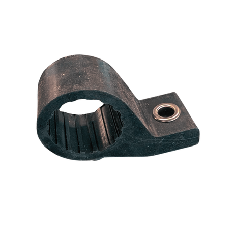 Black rubber mechanical component on a white background