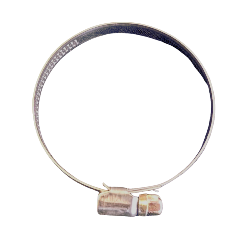 Silver duct clamp on a white background