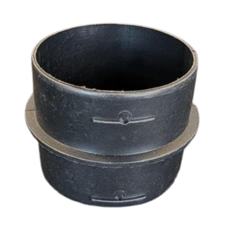 Black plastic pipe fitting on a white background