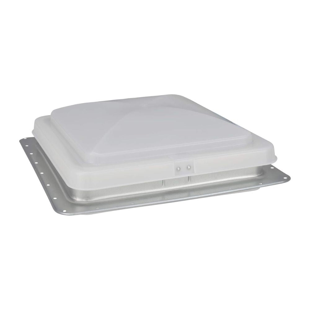 Square roof vent with a white plastic cover on a white background