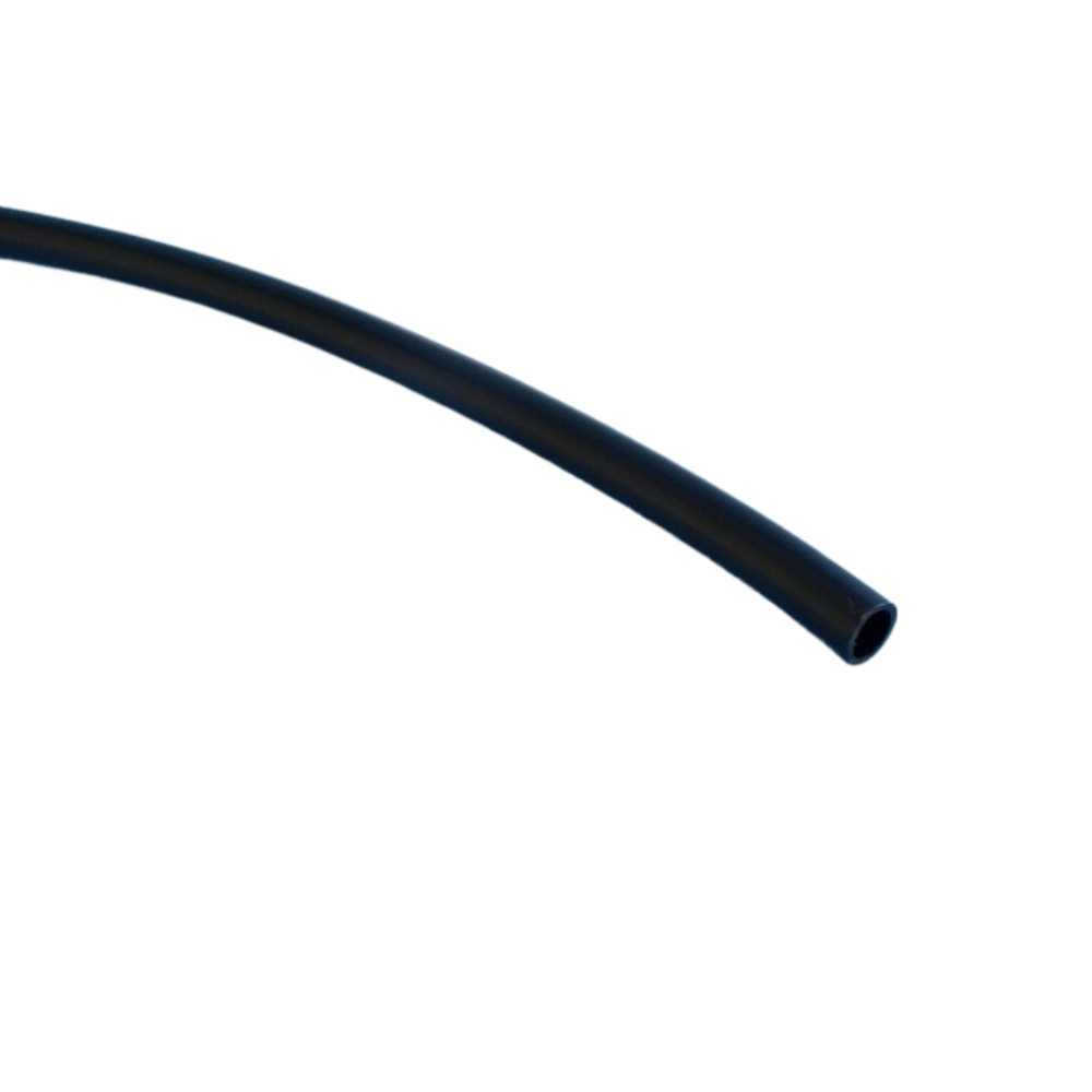 Close-up of a black John Gust 12mm tubing on a white background