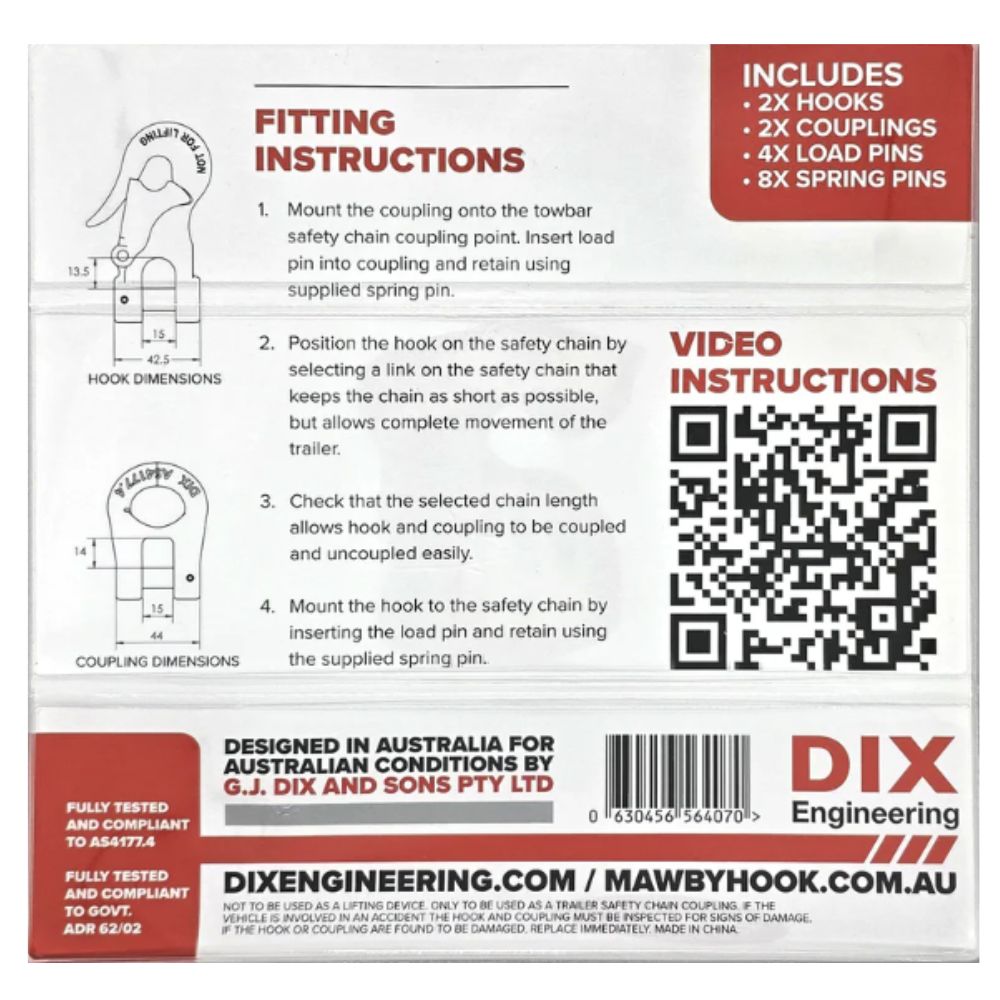 Diagram showing fitting instructions for  Mawby Hook, with a link to Video Instructions