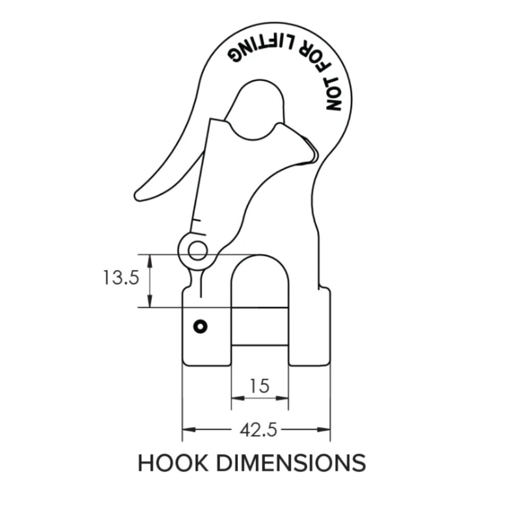 Diagram showing Hook Dimensions for Mawby Hook
