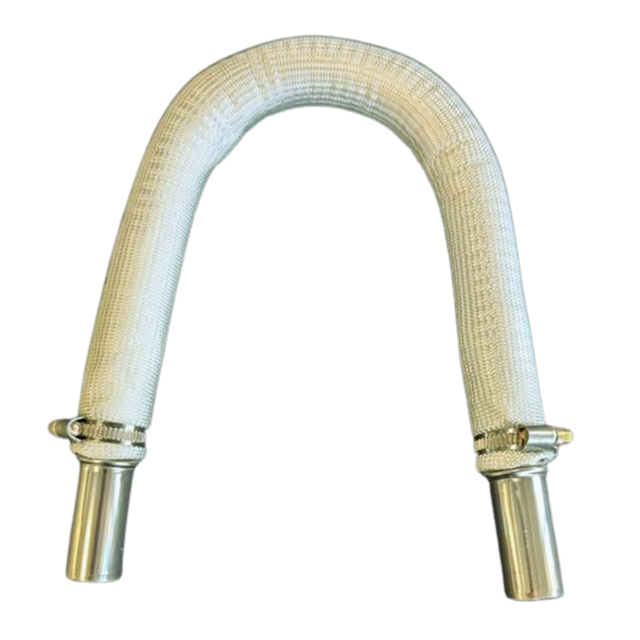 Flexible exhaust pipe hose with connectors on a white background