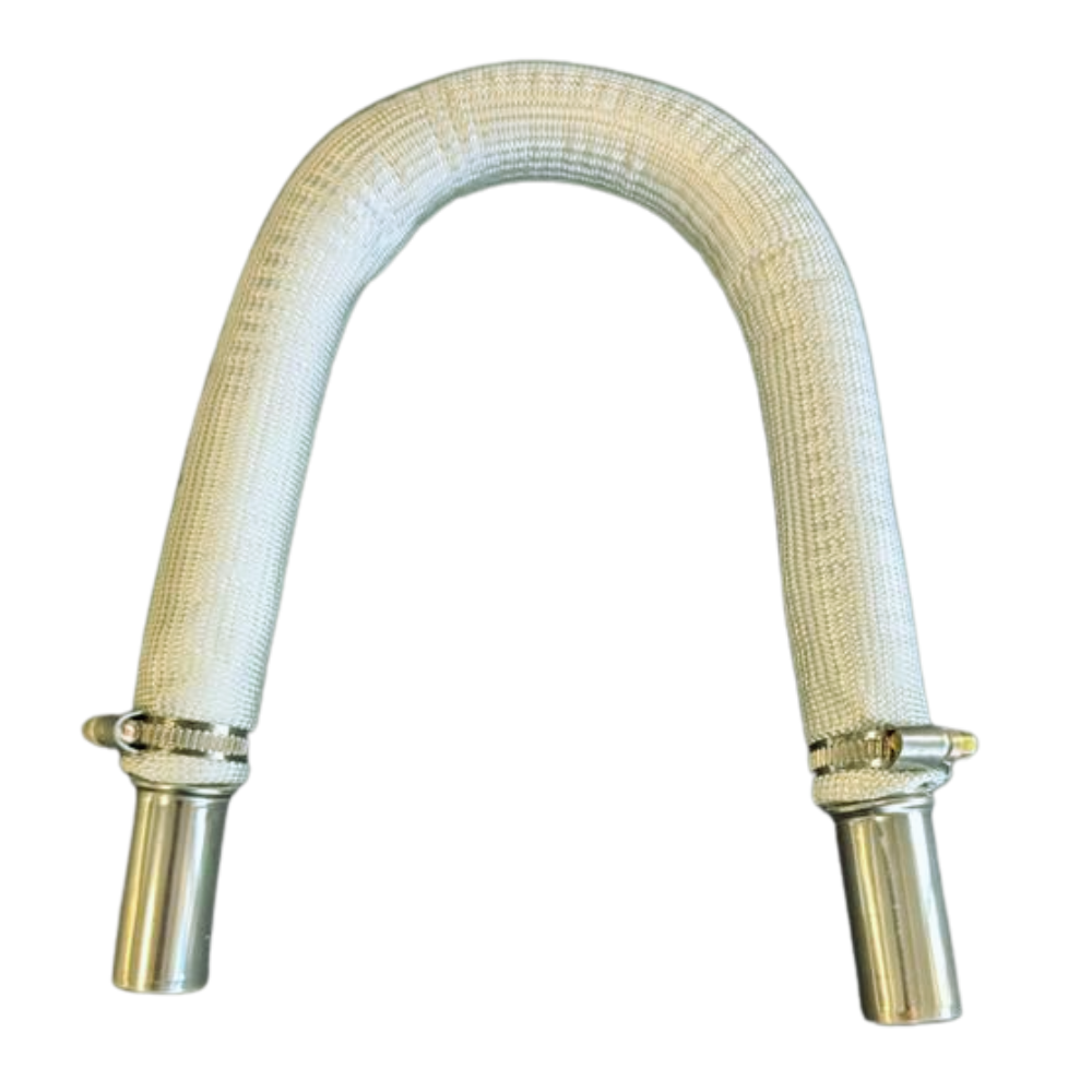 Flexible exhaust pipe hose with connectors on a white background