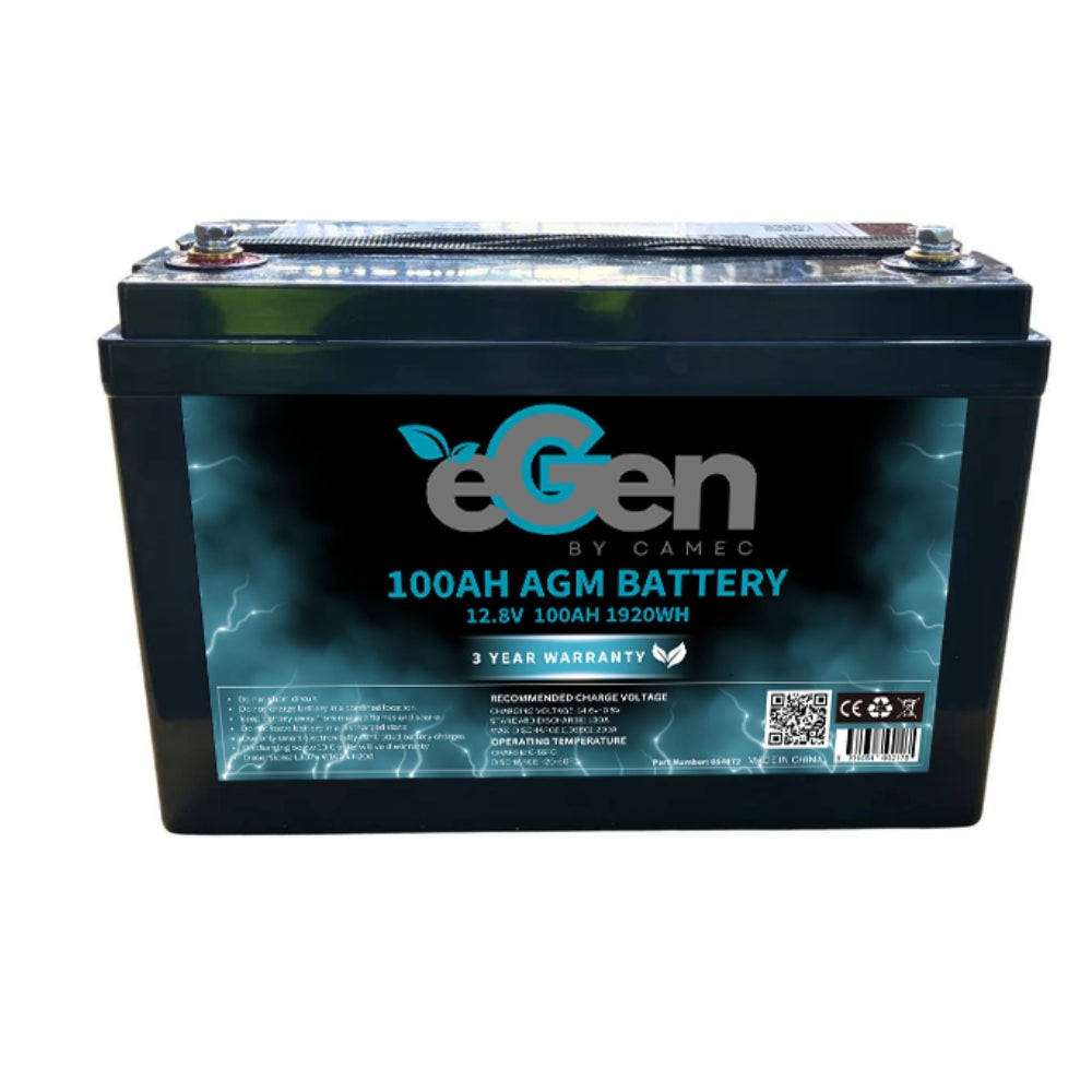 eGen AGM battery with specifications on a white background